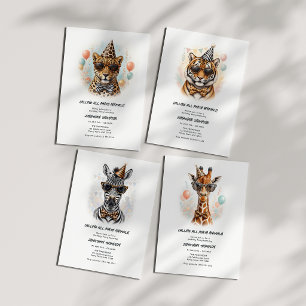 Invitación Animales de Fiesta Tigre Divertido Cumpleaños de N