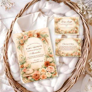 Tarjeta De Recepción Sorteo de pañales para baby shower floral boho wes