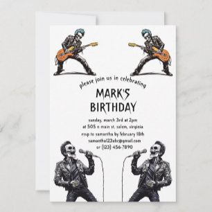 Invitación Rock and Roll Skeletons Birthday Party
