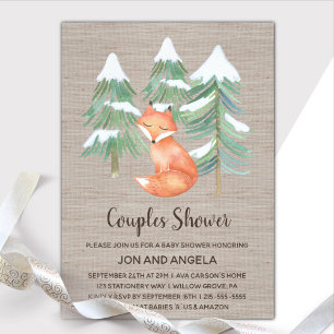 Invitación Winter Woodland Fox Couples Baby Shower