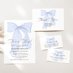 Tarjeta De Agradecimiento Baby Shower Blue Bow Boy