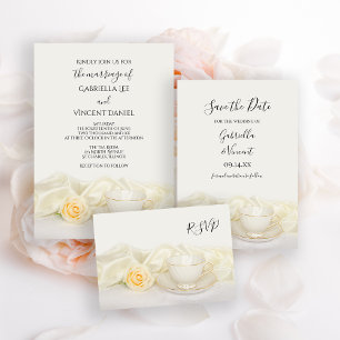 Reserva La Fecha Boda de flores de rosa blanca de la Copa de té sal