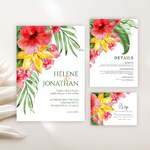 Tarjeta De Agradecimiento Boda moderna elegante floral tropical de destino
