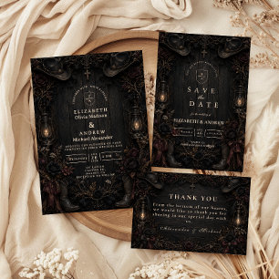 Tarjeta De Agradecimiento Boda Gótica en el Campo Oscuro