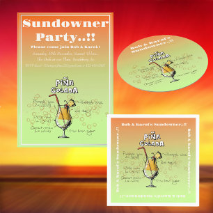 Invitación Sundowner Pina Colada Cocktail Fiesta