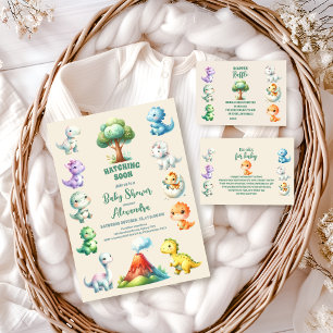Tarjeta De Recepción Huevo de Dinosaurio Cute Acuarela Bebé Diapper Raf