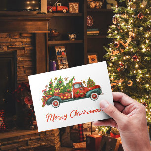 Postal Festiva Feliz Año Nuevo al Árbol de Camiones Rojos de Navi