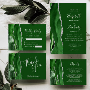 Tarjeta De Confirmación De Asistencia Caza de Ágata Verde Plata Boda