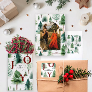 Pegatina Cuadrada Alegría navideña de verdor de árboles