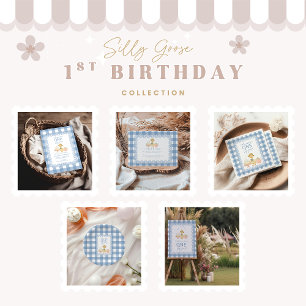 Tarjeta De Agradecimiento Cumpleaños tonto de ganso de 1er año con gingham a