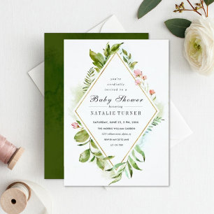 Invitación a la boda de follaje floral verde acuar
