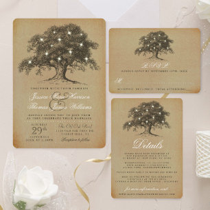 Invitación Todo En Uno Colección de Bodas de robles antiguos