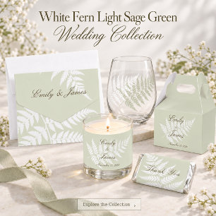 Invitación Todo En Uno Boda de Madera con Helecho Blanco y Verde Salvia C