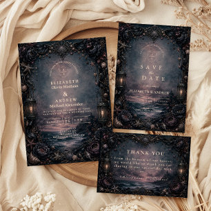 Tarjeta De Agradecimiento Boda Gótica en la Playa a la Luz de la Luna