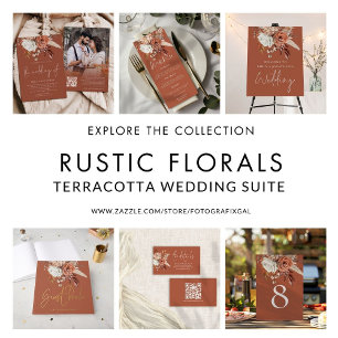 Invitación Boho Florals Foto Código QR Código Terracotta Boda