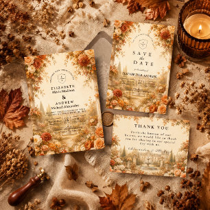 Tarjeta De Agradecimiento Boda atemporal en el jardín de otoño