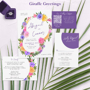 Invitación Todo En Uno Vibrante Casual Magenta Violeta Amarillo Todo En U