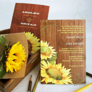 Invitación Boda verde oliva de girasoles rurales