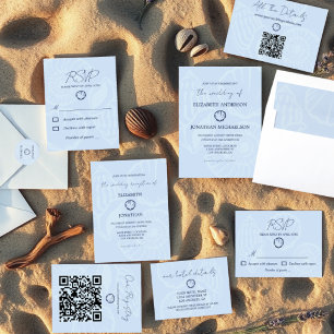 Pegatina Redonda Bodas de conchas azules costeras