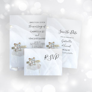 Tarjeta De Confirmación De Asistencia Boda de cristal del pilar cuadrado del anillo del 