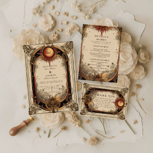 Tarjeta De Agradecimiento Boda Vintage Celestial Art Nouveau