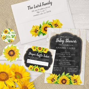 Invitación Sunflowers y Rustic Wood Country Farm Baby Shower