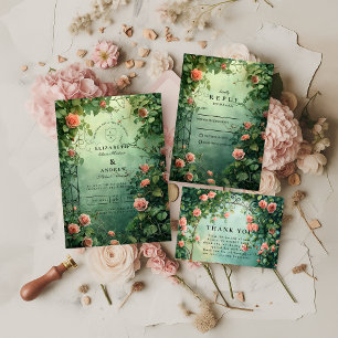 Tarjeta De Confirmación De Asistencia Puerta del Jardín de Rosas Encantado para Bodas