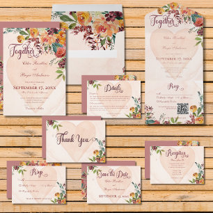 Tarjeta De Agradecimiento Boda Floral Boho Heart Peach