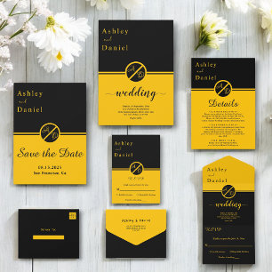 Invitación Elegante Boda De Monograma Negro Y Oro De Lujo