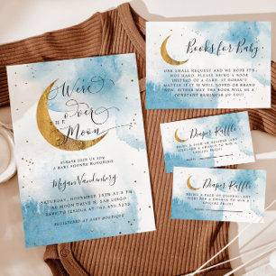 Tarjeta De Recepción Gemelos Por La Luna Baby Shower Diaper Raffle