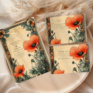 Tarjeta De Agradecimiento Boda de amapola floral Art Nouveau