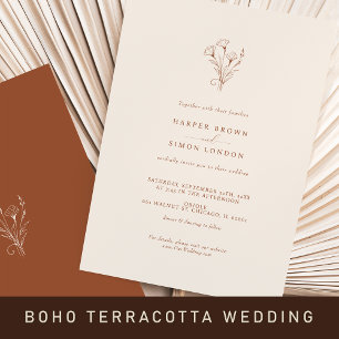 Invitación Boda Minimalista de Boho Terracotta