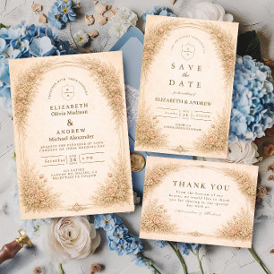 Invitación Boda Vintage de Flores Silvestres de Arte Fino