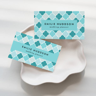 Tarjeta De Visita Azules Marroquíes, Latticework, quatrefoil