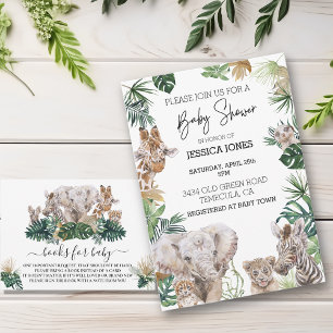 Invitación Selva Safari bebé africano animales hojas tropical