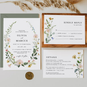 Rubor Boho Boda floral Detalles de la tarjeta de p