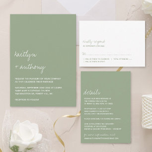 Invitación Boda minimalista de estilo moderno con guión sage 
