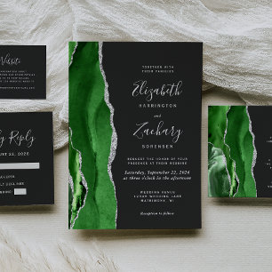 Tarjeta De Recepción Código QR de boda oscuro con presupuesto verde pla