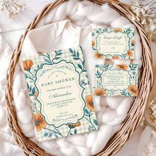 Invitación Chorreado Floral de Melocotón Baby Shower