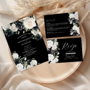 Invitación Elegante Boda floral blanco y negro