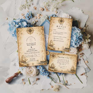 Invitación Boda con mapa náutico antiguo
