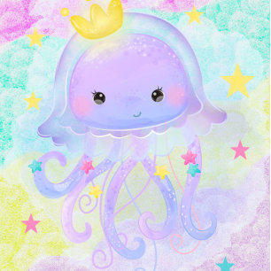 Invitación Cute Purple Princess Jellyfish Chica Baby Shower