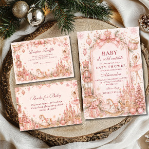 Tarjeta De Recepción Ducha de bebé de cascanueces rosa sorteo de pañale