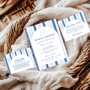 Invitación Jardín Floral Marfil Azul Bridal Shower