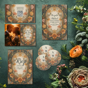 Invitación Todo En Uno Antiguo Boda de Art Nouveau floral