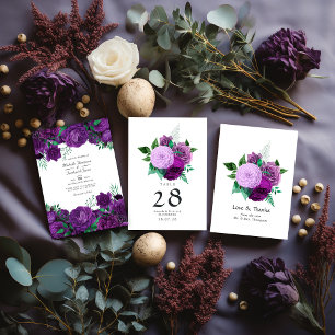 Tarjeta De Agradecimiento Boda floral color de agua morado y verde