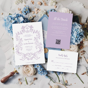 Invitación Regal Lavender   Boda de cuadro barroco vintage