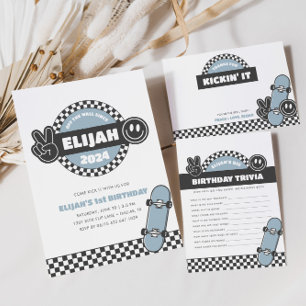 Tarjeta Pequeña Boys en Skateboard Groovy Hippie Cumpleaños