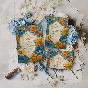 Invitación Boda Botánica Dorada Verde