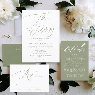 Tarjeta de envoltorio de Boda moderno verde blanco